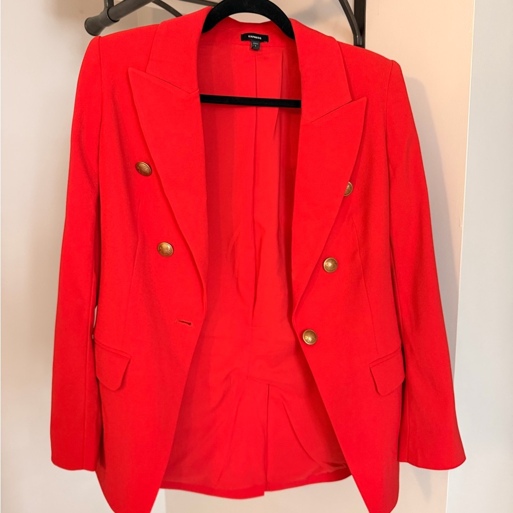 Express Red Double-Breasted Blazer with Gold Buttons